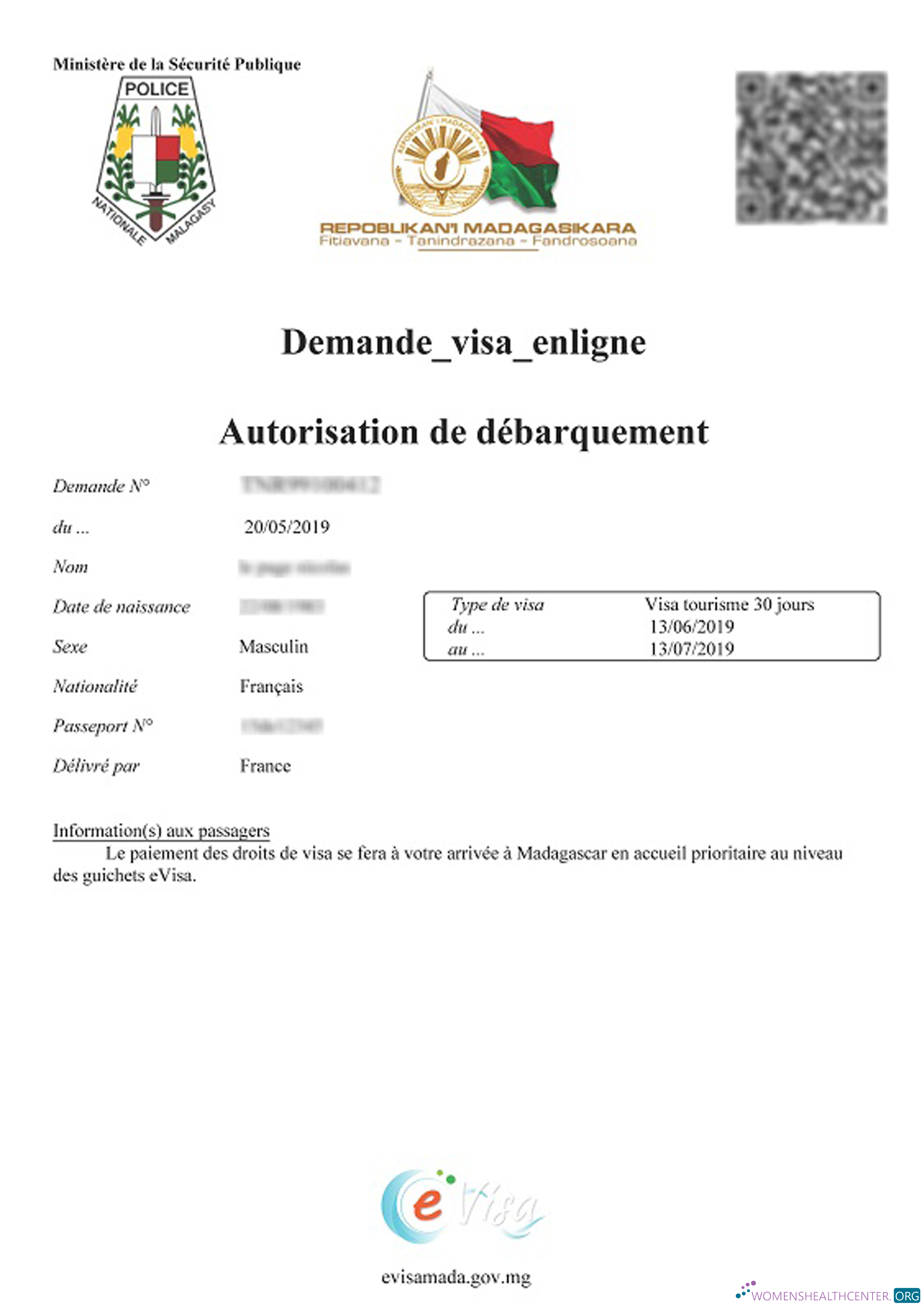 Download Madagascar work permit Photoshop template